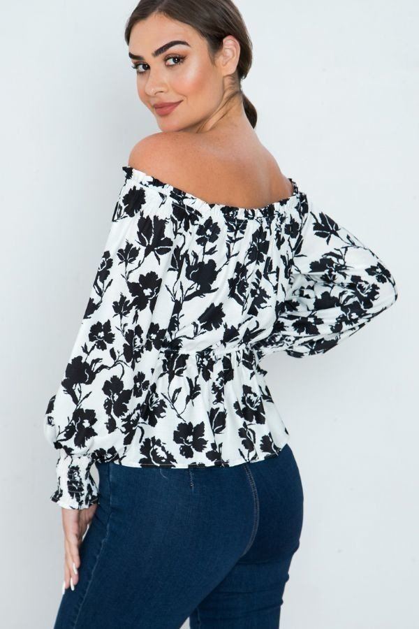 Long Sleeves Off Shoulder Neckline Printed Shirt