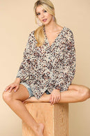 Animal Print Button Down Lapel Collar Shirt With Chest Pocket