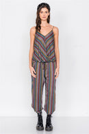 Multi Stripe Scoop Neck High-low Cami & Side Slit Harem Pant Set