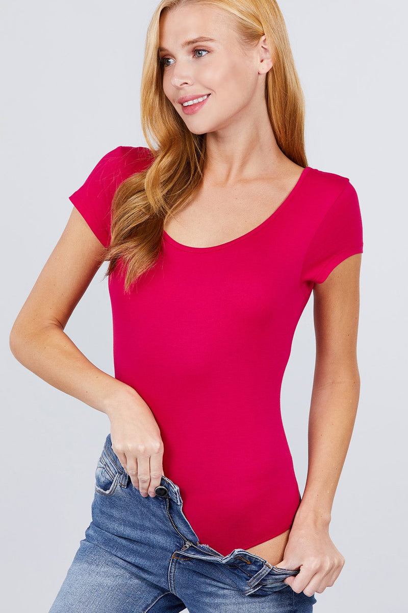 Solid Short Sleeve Scoop Neck Bodysuit