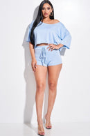 Solid French Terry Slouchy Top And Shorts Two Piece Set