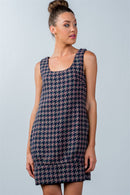 Multi Houndstooth Pattern Sleeveless Mini Dress