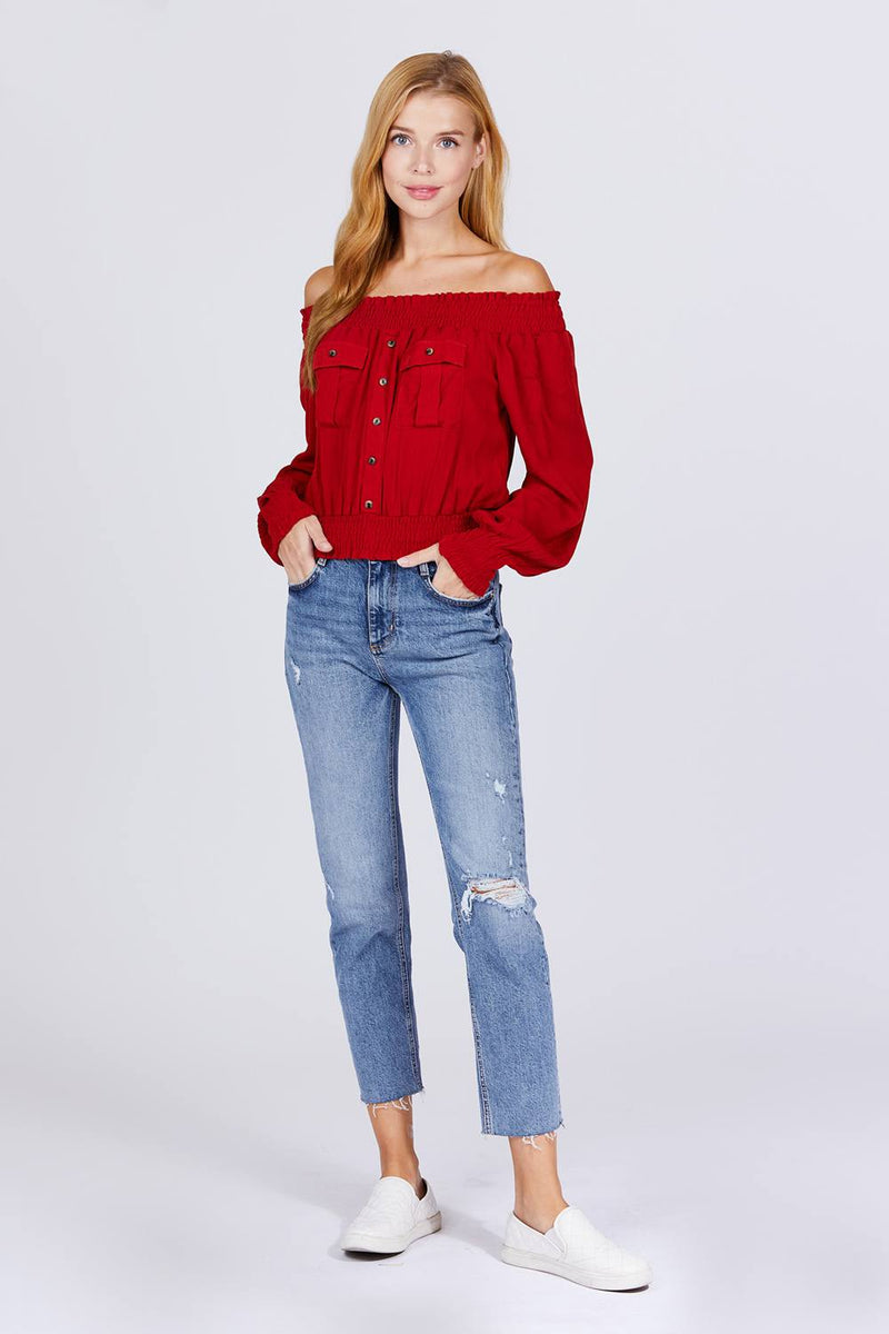 Front Pocket Off Shoulder Top