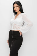 Bell Sleeve Lace Back Crop Top