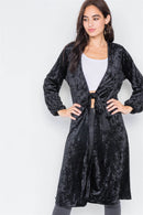 Crushed Velvet Open Front Tie Jacket