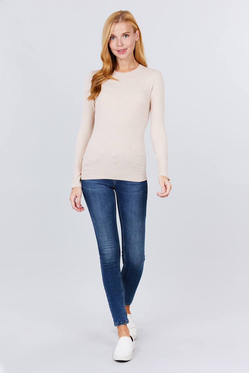 Crew Neck Sweater W/rivet Button