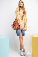 Terry Knit Upside Down Detailing Side Slits Pullover Tunic