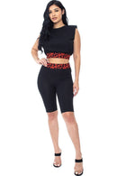 Shoulder Pad And Leopard Detailed Biker Shorts