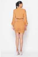 Ruched Long Sleeve And Skirt Set