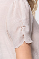 Short Shirring Slv Pleated Woven Top