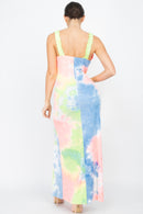 Tie-dye Ruffled Ribbed Maxi Dress