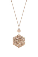 Fashion Glass Bead Hexagon Pendant Long Necklace