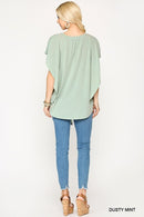 Leopard Jacquard Knit Jersey Top With Front Tie, Ruffled Sleeve