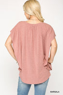 Leopard Jacquard Knit Jersey Top With Front Tie, Ruffled Sleeve