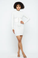 Mock Neck Long Sleeve Bodycon Mini W Bustier Detail And Stitching