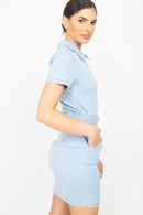 Belted Bodycon Collared Denim Dress