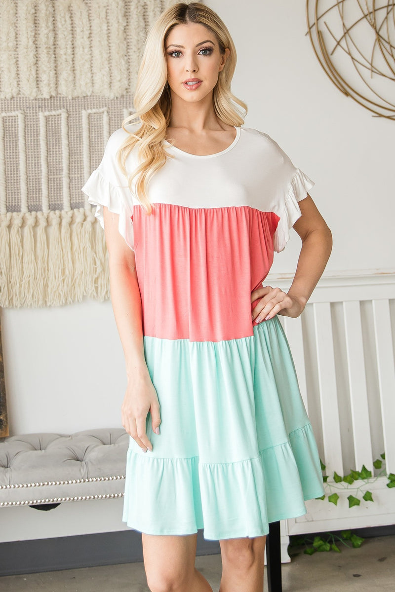 Tiered Colorblock Mini Dress