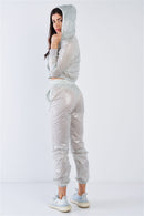 Grey Active Wear Nylon Sweatsuit Set