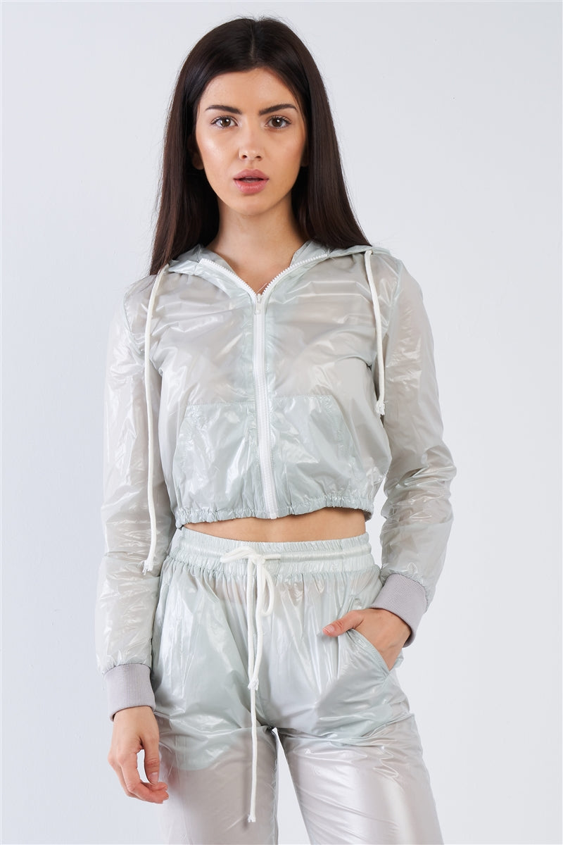 Grey Active Wear Nylon Sweatsuit Set