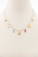 Colored Heart Charm Station Necklace