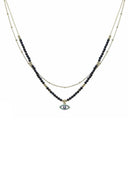 2 Layered Metal Seed Bead Evil Eye Pendant Necklace