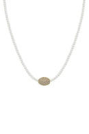 Oval Rhinestone Pendant Pearl Bead Necklace