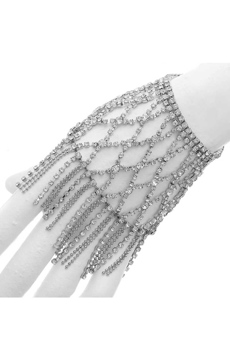 Rhinestone Net Pattern Fringe Stretch Bracelet