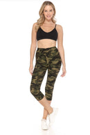 Multi-color Print, Cropped Capri Leggings In A Fitted Style With A Banded High Waist