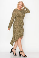 Cheetah Print Dress Featuring A Round Neck