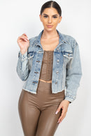 Accented Rhinestones Pocketed Denim Jacket