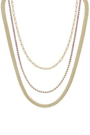 3 Layered Metal Rhinestone Chain Necklace