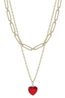 Metal Chain Heart Pendant 2 Layered Necklace