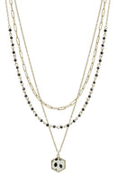 3 Layered Metal Crystal Bead Chain Hexagon Leopard Pendant Necklace