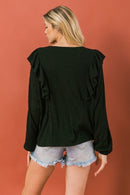 Round Neckline Front Ruffle Detail Knit Top