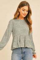 Ditsy Floral Crinkle Gauze Tiered Long Sleeve Top