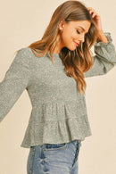 Ditsy Floral Crinkle Gauze Tiered Long Sleeve Top