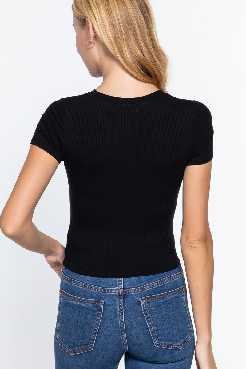 Short Slv Crew Neck Rib Crop Top