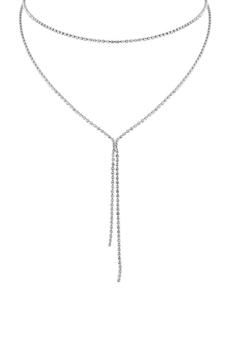 Rhinestone Simple Lariat Layer Necklace