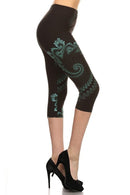 Multi-color Print, Cropped Capri Leggings In A Fitted Style With A Banded High Waist.