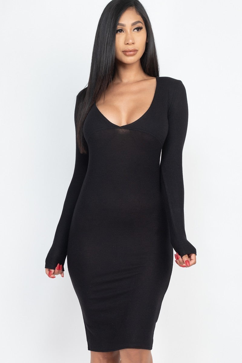 Hacci Brushed Knit V Neck Bodycon Dress