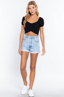 Short Slv Back Tie Crop Knit Top