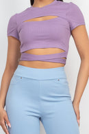 Self-tie Ribbon Front Cutout Crop Top
