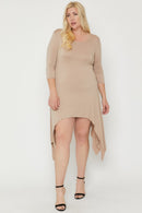 Asymmetrical Raw Edge Hem Solid Dress