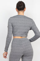 Plaid Cut-out Long Sleeve Top & Pants Set