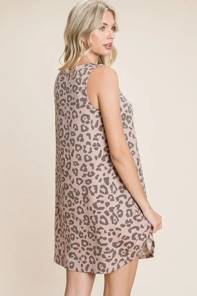 Cute Animal Print Cut Out Neckline Sleeveless Tunic Dress