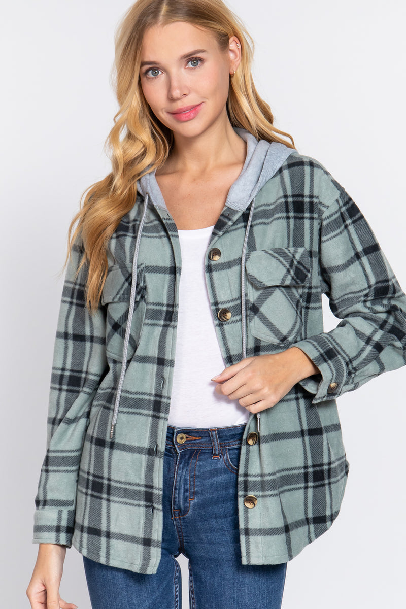 Plaid Print Hoodie Fleece Jacket