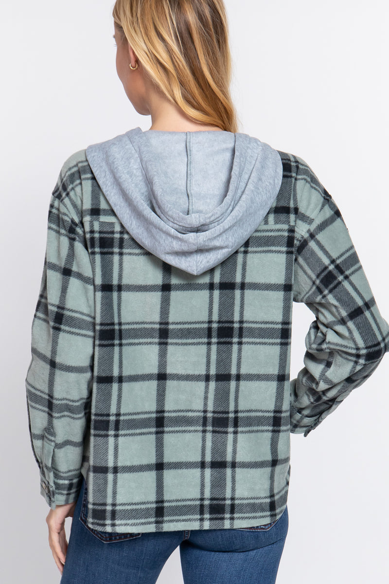 Plaid Print Hoodie Fleece Jacket