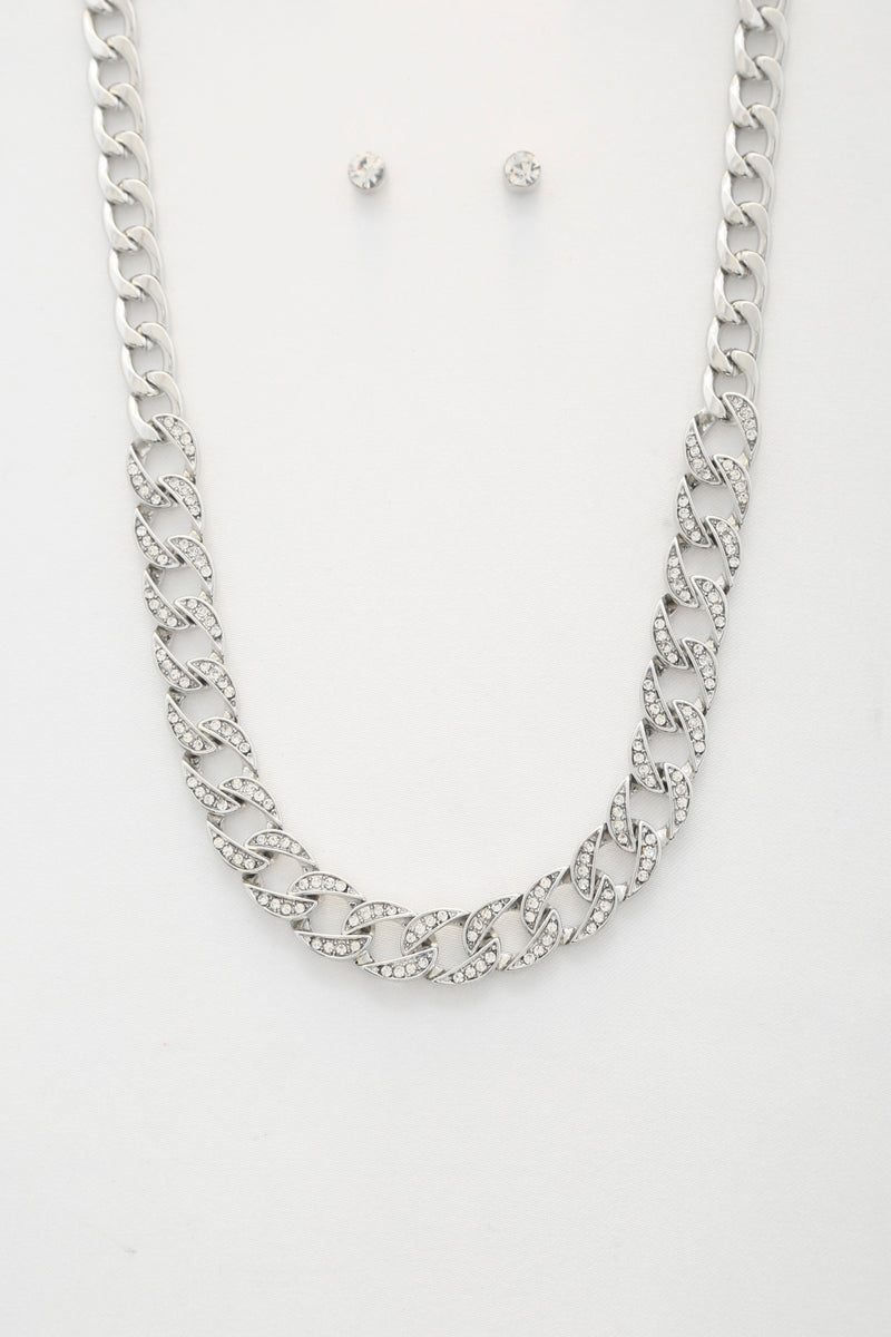 Curb Link Crystal Metal Necklace