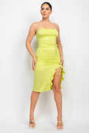 Ruffled Tube Slit Dress