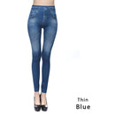 Women Fashion Faux Denim Jeans Leggings Real Pocket